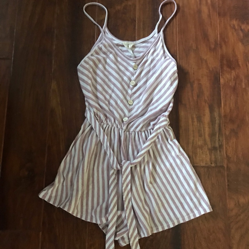 Caution to the Wind Dusty Rose & White Striped Romper. Size M. Super cute!